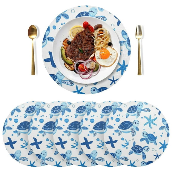 Round Placemats Plate Mats 15 Inch Non-Slip Heat Resistant Washable PVC Set Table Decoration for Kitchen Dining Cute Turtles and Starfish
