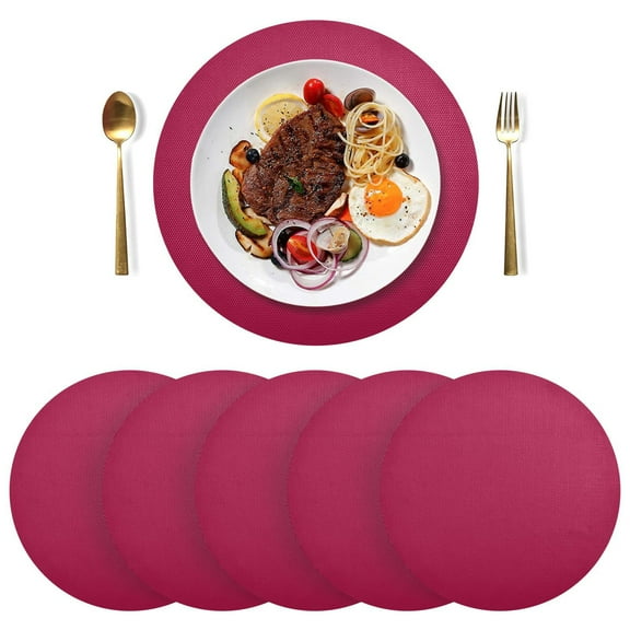 Round Placemats Plate Mats 15 Inch Non-Slip Heat Resistant Washable PVC Set Table Decoration for Kitchen Dining Dark Magenta