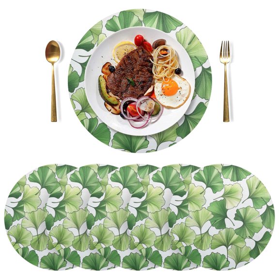 Round Placemats Plate Mats 15 Inch Non-Slip Heat Resistant Washable PVC Set Table Decoration for Kitchen Dining Green Ginkgo Biloba