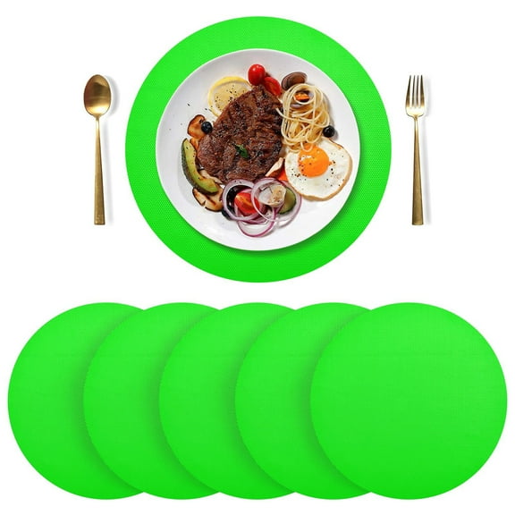 Round Placemats Plate Mats 15 Inch Non-Slip Heat Resistant Washable PVC Set Table Decoration for Kitchen Dining Green