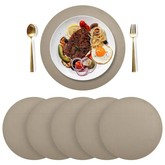 Round Placemats Plate Mats 15 Inch Non-Slip Heat Resistant Washable PVC Set Table Decoration for Kitchen Dining Light Cold Brown