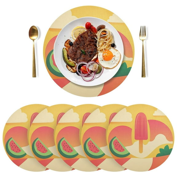 Round Placemats Plate Mats 15 Inch Non-Slip Heat Resistant Washable PVC Set Table Decoration for Kitchen Dining Nature-themed Summer