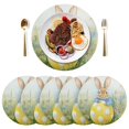 thumbnail image 1 of Round Placemats Plate Mats 15 Inch Non-Slip Heat Resistant Washable PVC Set Table Decoration for Kitchen Dining Rabbit and Yellow Easter Eggs, 1 of 6