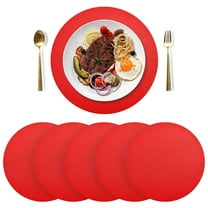 Round Placemats Plate Mats 15 Inch Non-Slip Heat Resistant Washable PVC Set Table Decoration for Kitchen Dining Red