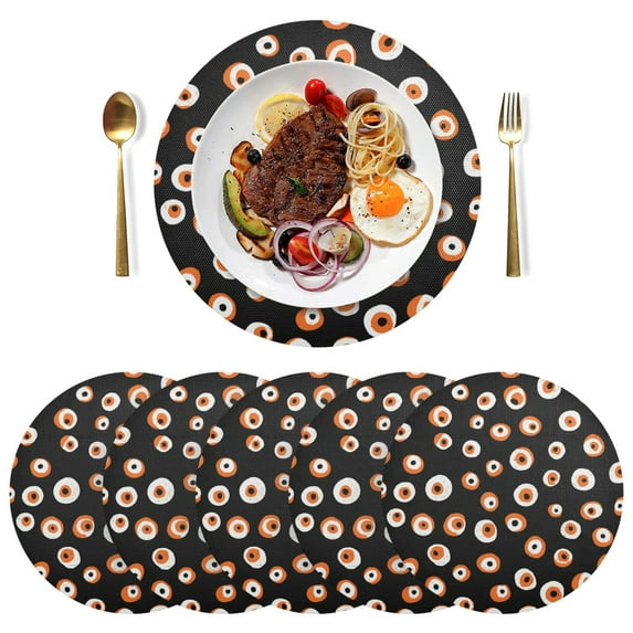Round Placemats Plate Mats 15 Inch Non-Slip Heat Resistant Washable PVC Set Table Decoration for Kitchen Dining Small Eyeballs Pattern
