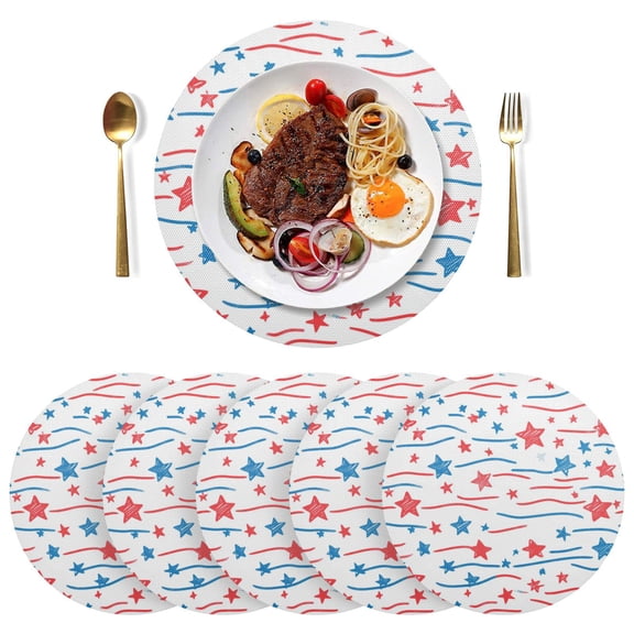 Round Placemats Plate Mats 15 Inch Non-Slip Heat Resistant Washable PVC Set Table Decoration for Kitchen Dining Star Doodle Stripes