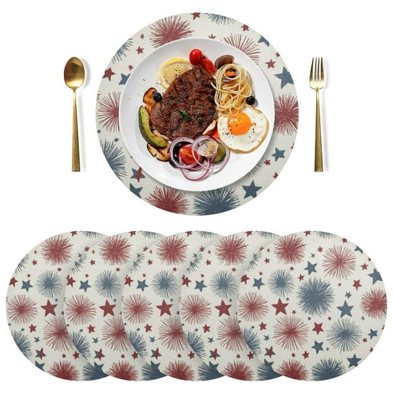Round Placemats Plate Mats 15 Inch Non-Slip Heat Resistant Washable PVC Set Table Decoration for Kitchen Dining Stars and Fireworks