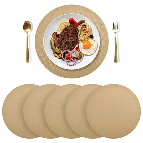 Round Placemats Plate Mats 15 Inch Non-Slip Heat Resistant Washable PVC Set Table Decoration for Kitchen Dining Warm Brown