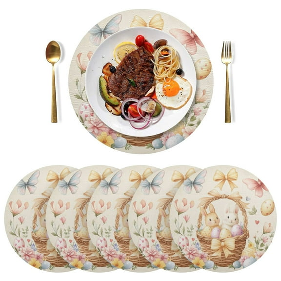 Round Placemats Plate Mats 15 Inch Non-Slip Heat Resistant Washable PVC Set Table Decoration for Kitchen Dining Watercolor Easter Clipart