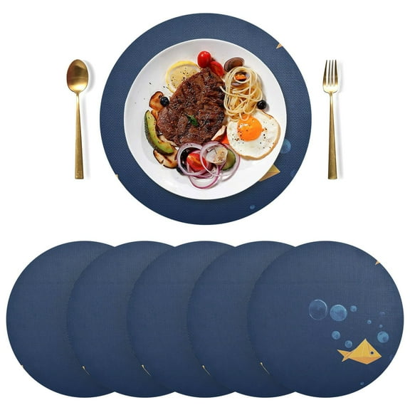 Round Placemats Plate Mats 15 Inch Non-Slip Heat Resistant Washable PVC Set Table Decoration for Kitchen Dining Yellow Origami Fish