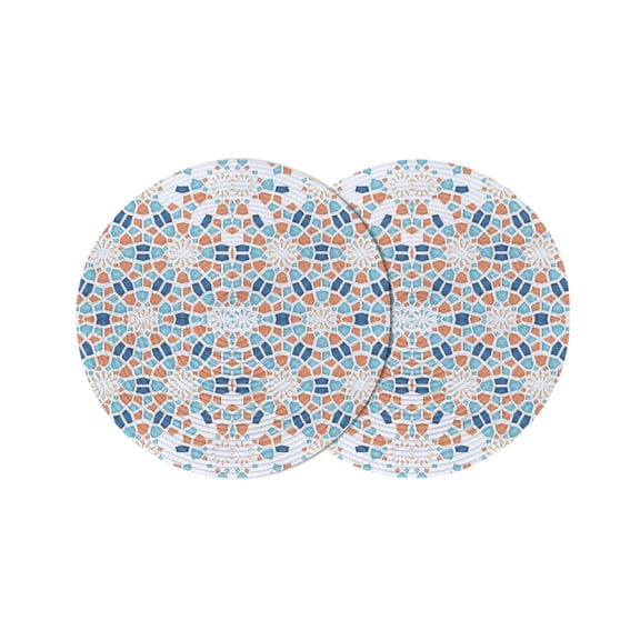 Round Placemats Porcelain Texture 15 inch Set of 2 Table Mats for Dining Table Geometric Orange Blue Heat Resistant Non-Slip Kitchen & Home Decorative Place Mat Set