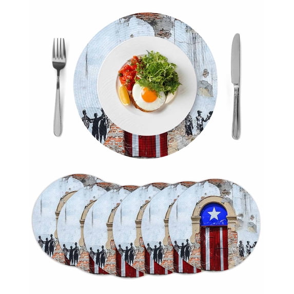 Round Placemats Puerto Rico Flag 15 inch Set of 6 Table Mats for Dining Table Retro Wall and Door Star Stripe Heat Resistant Non-Slip Kitchen & Home Decorative Place Mat Set