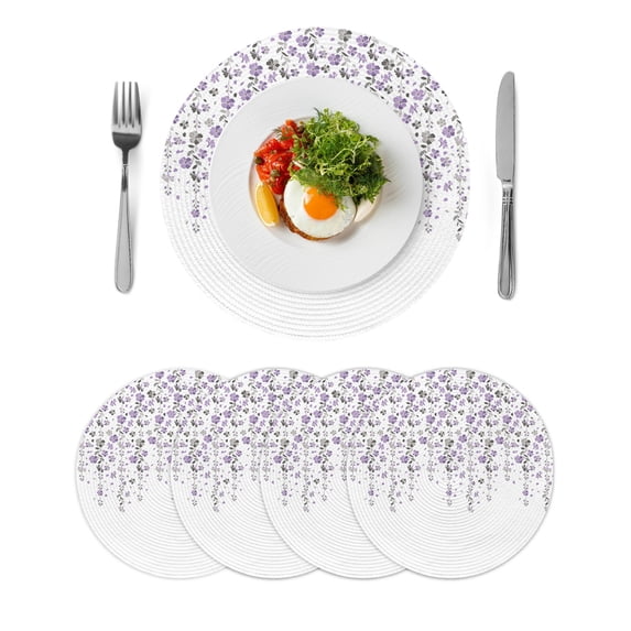 Round Placemats Purple Gray Floral 15 inch Set of 4 Table Mats for Dining Table Spring Flowers Heat Resistant Non-Slip Kitchen & Home Decorative Place Mat Set