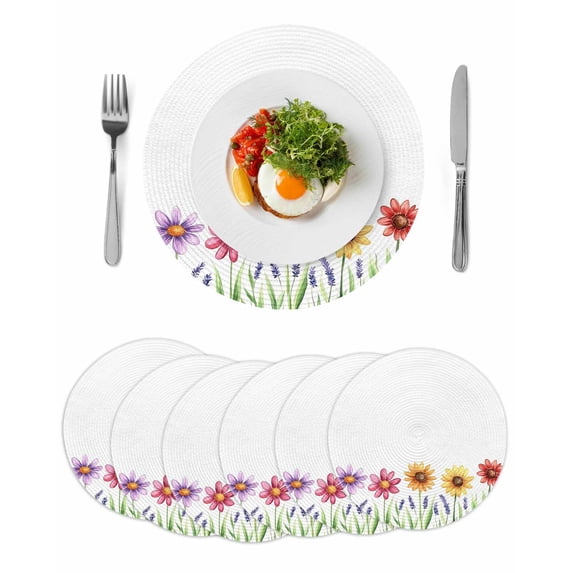 Round Placemats Purple Lavender 15 inch Set of 6 Table Mats for Dining Table Colorful Sunflower Heat Resistant Non-Slip Kitchen & Home Decorative Place Mat Set