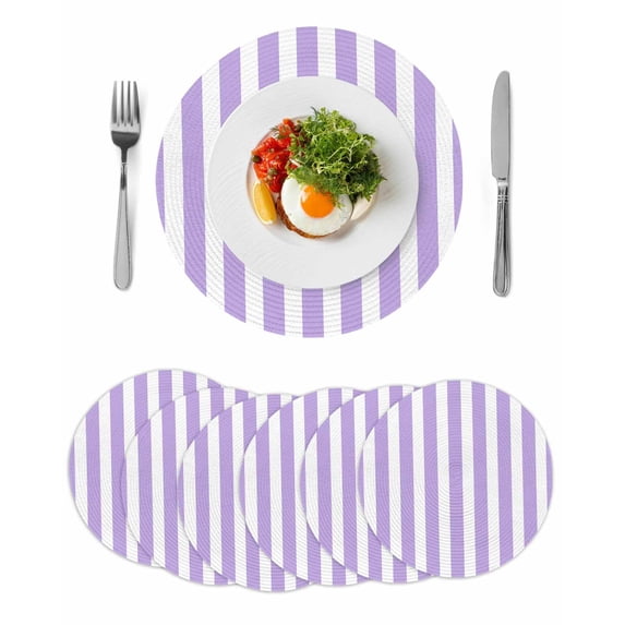 Round Placemats Purple Stripes 15 inch Set of 6 Table Mats for Dining Table Simple Style Heat Resistant Non-Slip Kitchen & Home Decorative Place Mat Set