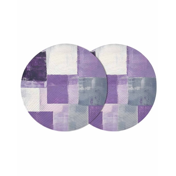 Round Placemats Purple White 15 inch Set of 2 Table Mats for Dining Table Modern Abstract Art Heat Resistant Non-Slip Kitchen & Home Decorative Place Mat Set