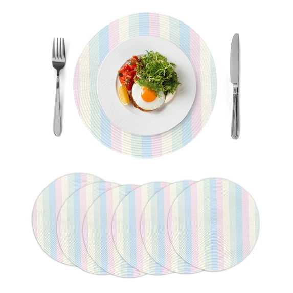 Round Placemats Rainbow Stripes 15 inch Set of 6 Table Mats for Dining Table Colorful Lines Heat Resistant Non-Slip Kitchen & Home Decorative Place Mat Set