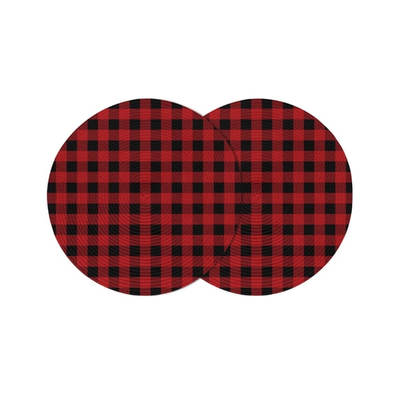 Round Placemats Red Black Plaid 15 inch Set of 2 Table Mats for Dining Table Buffalo Check Geometric Checker Pattern Heat Resistant Non-Slip Kitchen & Home Decorative Place Mat Set