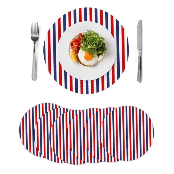 Round Placemats Red Blue Stripes 15 inch Set of 6 Table Mats for Dining Table White Stripe Heat Resistant Non-Slip Kitchen & Home Decorative Place Mat Set