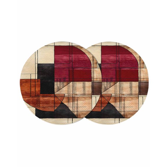 Round Placemats Red Brown Beige Geometric Painting 15 inch Set of 2 Table Mats for Dining Table Abstract Art Heat Resistant Non-Slip Kitchen & Home Decorative Place Mat Set