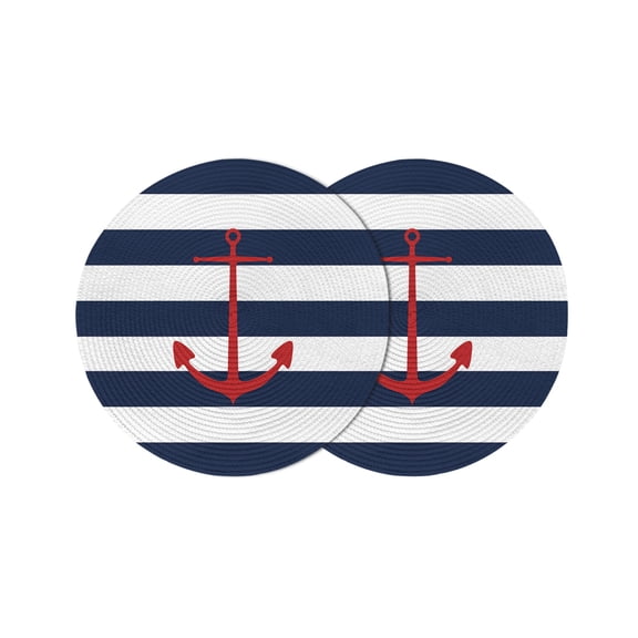 Round Placemats Red Nautical Anchor Chain 15 inch Set of 2 Table Mats for Dining Table Blue and White Stripes Heat Resistant Non-Slip Kitchen & Home Decorative Place Mat Set
