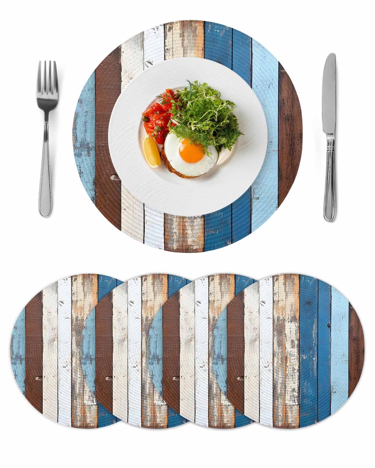 Round Placemats Red White Brown Oil Painting 15 inch Set of 4 Table ...