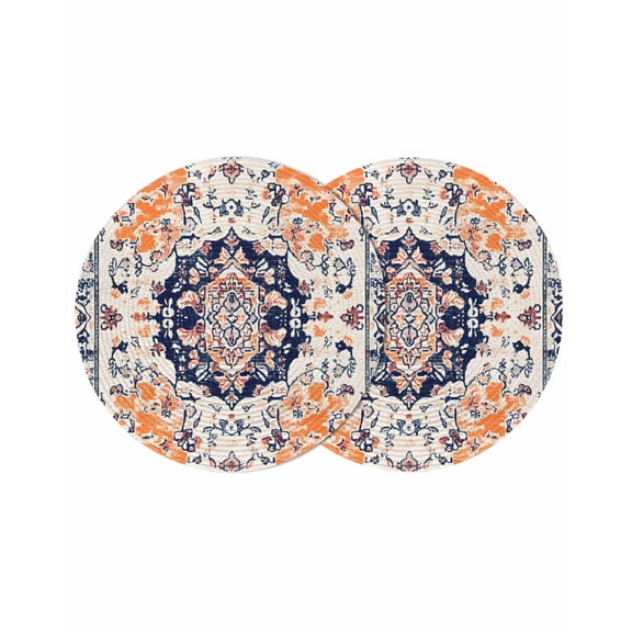 Round Placemats Retro Pattern 15 inch Set of 2 Table Mats for Dining Table Bohemian Style Heat Resistant Non-Slip Kitchen & Home Decorative Place Mat Set