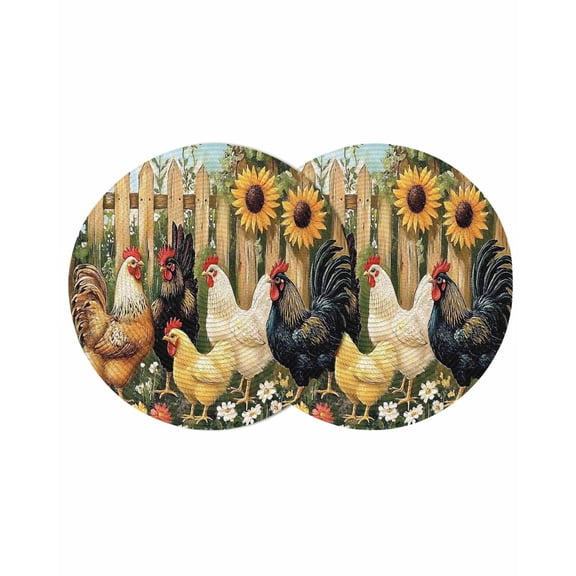 Round Placemats Rooster Chicken Sunflower 15 inch Set of 2 Table Mats for Dining Table Fence Plant Heat Resistant Non-Slip Kitchen & Home Decorative Place Mat Set