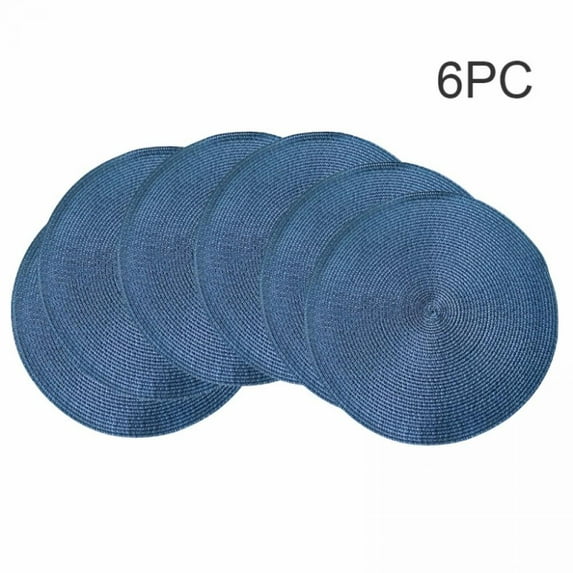 Round Placemats, Round Braided Place Mats for Dining Table Heat Insulation Table Mats for Kitchen 14 inches(Blue,Set of 6)