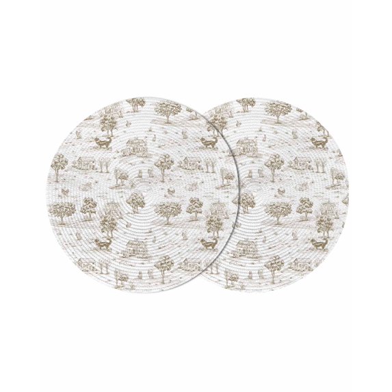 Round Placemats Rustic Dog Vintage Deer 15 inch Set of 2 Table Mats for Dining Table Brown Line Art Tree Heat Resistant Non-Slip Kitchen & Home Decorative Place Mat Set