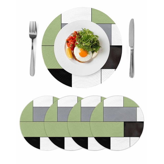 Round Placemats Sage Green Blocks 15 inch Set of 4 Table Mats for Dining Table Geometric Abstract Art Heat Resistant Non-Slip Kitchen & Home Decorative Place Mat Set