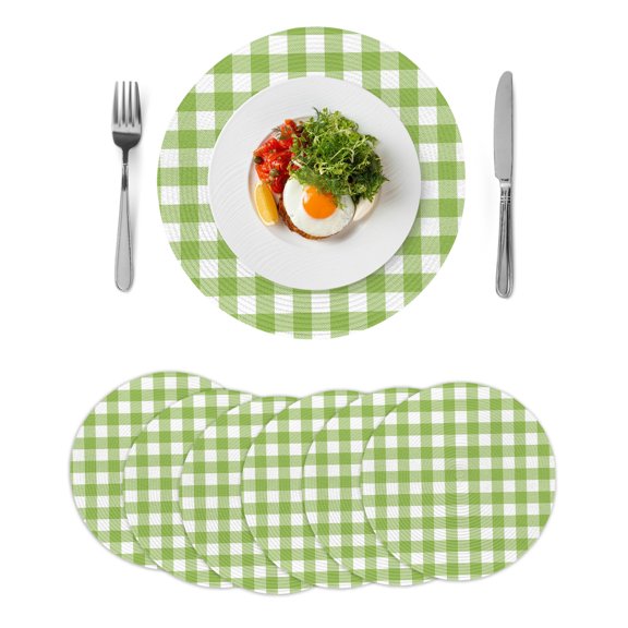 Round Placemats Sage Green Buffalo Check Plaid 15 inch Set of 6 Table Mats for Dining Table Farmhouse Style Heat Resistant Non-Slip Kitchen & Home Decorative Place Mat Set