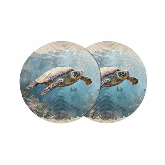 Round Placemats Sea Turtle 15 inch Set of 2 Table Mats for Dining Table Coral Reef Fish Heat Resistant Non-Slip Kitchen & Home Decorative Place Mat Set