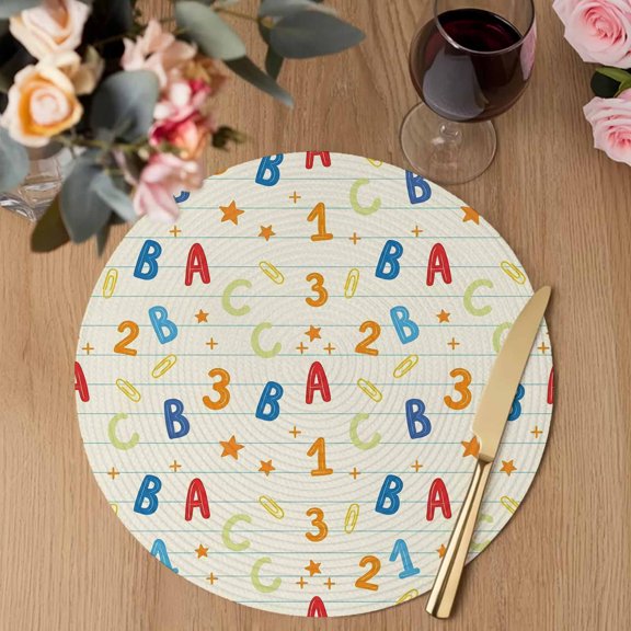 Round Placemats Set of 1 Alphabet Letters Numbers Heat-proof Table Mats Washable PP Placemat Educational Learning Pattern Non-Slip Place Mats for Home Kitchen Dining Decor,13 Inches