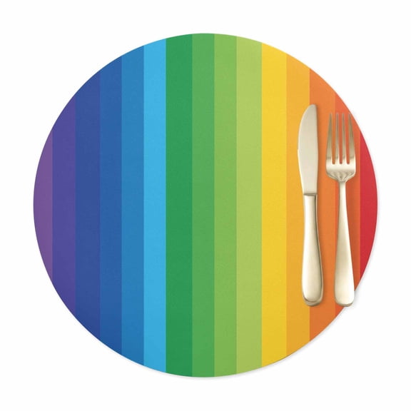 Round Placemats Set of 1, Colorful Stripes Gradient Art Faux Leather Placemat Waterproof Oil-Proof Wipeable Table Mats 12in, Modern Rainbow Texture Washable Place Mats for Kitchen Dining Table Party