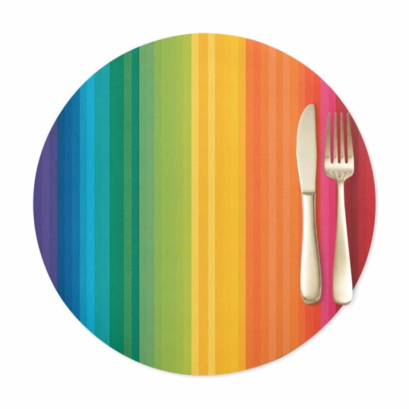 Round Placemats Set of 1, Colorful Stripes Rainbow Faux Leather Placemat Waterproof Oil-Proof Table Mats 12in, Watercolor Line Minimalist Geometric Washable Place Mats for Kitchen Dining Table Party