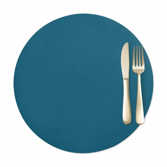 Round Placemats Set of 1, Dark Teal Faux Leather Placemat Waterproof Oil-Proof Wipeable Table Mats 15in, Solid Green Color Washable Place Mats for Kitchen Dining Table Party Outdoor