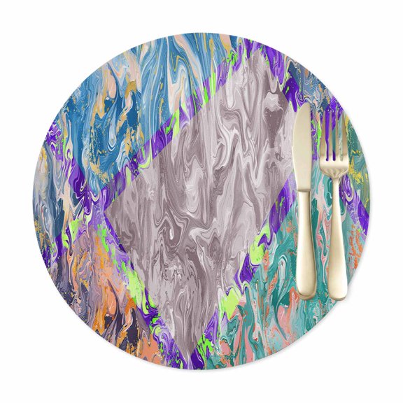 Round Placemats Set of 1, Marble Texture Blue Turquoise Faux Leather Placemat Waterproof Oil-Proof Table Mats 12in, Modern Geometric Abstract Art Washable Place Mats for Kitchen Dining Table Party