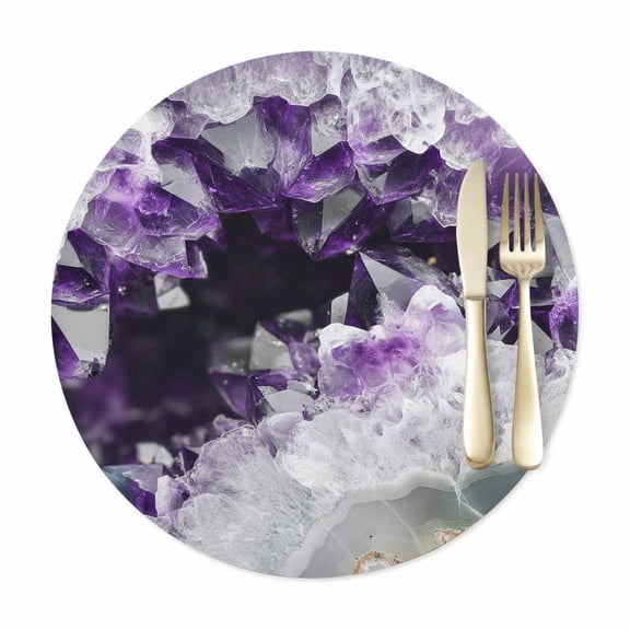 Round Placemats Set of 1, Natural Wild Crystal Agate Stone Faux Leather Placemat Waterproof Table Mats 12in, Abstract Modern Marble Texture Washable Place Mats for Kitchen Dining Table Party