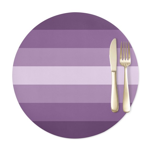 Round Placemats Set of 1, Purple Gradient Stripes Faux Leather Placemat Waterproof Table Mats 12in, Abstract Geometric Art Purple Gradient Stripes Washable Place Mats for Kitchen Dining Table Party