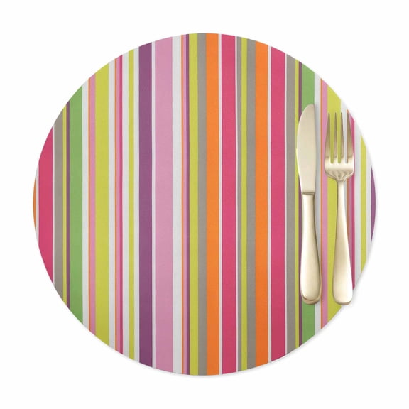 Round Placemats Set of 1, Rainbow Stripe Colorful Line Faux Leather Placemat Waterproof Oil-Proof Table Mats 12in, Watercolor Stripes Seamless Washable Place Mats for Kitchen Dining Table Party