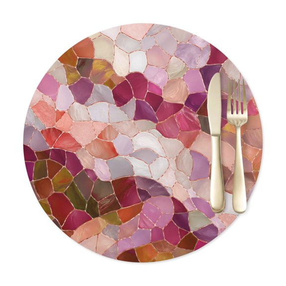 Round Placemats Set of 1, Seamless Glass Shard Pattern Faux Leather Placemat Waterproof Wipeable Table Mats 12in, Abstract Broken Tile Print Washable Place Mats for Kitchen Dining Table Party Outdoor