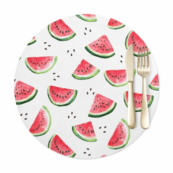 Round Placemats Set of 1, Summer Watermelon Seamless Faux Leather Placemat Waterproof Oil-Proof Wipeable Table Mats 12in, Farm Fruit Harvest Washable Place Mats for Kitchen Dining Table Party Outdoor