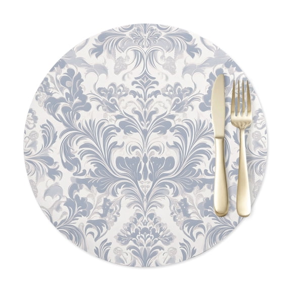 Round Placemats Set of 1, Vintage Ethnic Floral Faux Leather Placemat Waterproof Oil-Proof Wipeable Table Mats 12in, Abstract Medieval Pattern Washable Place Mats for Kitchen Dining Table Party