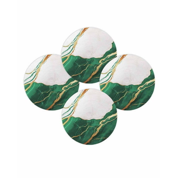 Round Placemats Set of 4 Abstract Marble Place Mats Washable Woven Placemat Gold Green Marble Circle Braided Table Mat for Kitchen Dining Table Party Home Decor 15 Inch