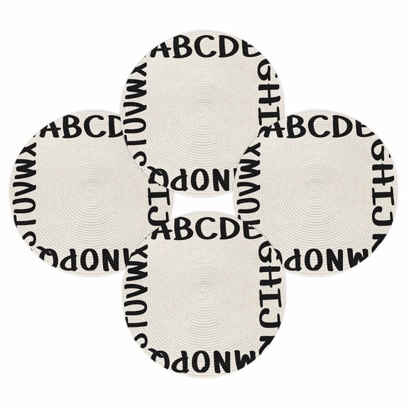 Round Placemats Set of 4 Alphabet Place Mats Washable Woven Placemat Beige Modern Minimalist Letter Circle Braided Table Mat for Kitchen Dining Table Party Home Decor 15 Inch