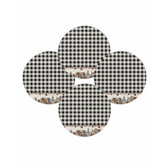 Round Placemats Set of 4 Barn Star Farmhouse Place Mats Washable Woven Placemat Black Buffalo Plaid Circle Braided Table Mat for Kitchen Dining Table Party Home Decor 15 Inch