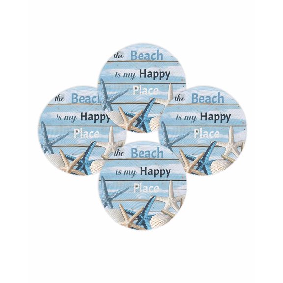 Round Placemats Set of 4 The Beach Is My Happy Place Place Mats Washable Woven Placemat Wood Stripes Circle Braided Table Mat for Kitchen Dining Table Party Home Decor 15 Inch
