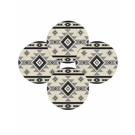 Round Placemats Set of 4 Beige Boho Place Mats Washable Woven Placemat Bohemian Native Southwest Ethnic Circle Braided Table Mat for Kitchen Dining Table Party Home Decor 15 Inch
