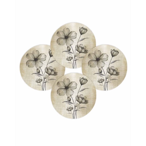 Round Placemats Set of 4 Beige Flower Place Mats Washable Woven Placemat Floral Branch Leaves Circle Braided Table Mat for Kitchen Dining Table Party Home Decor 15 Inch